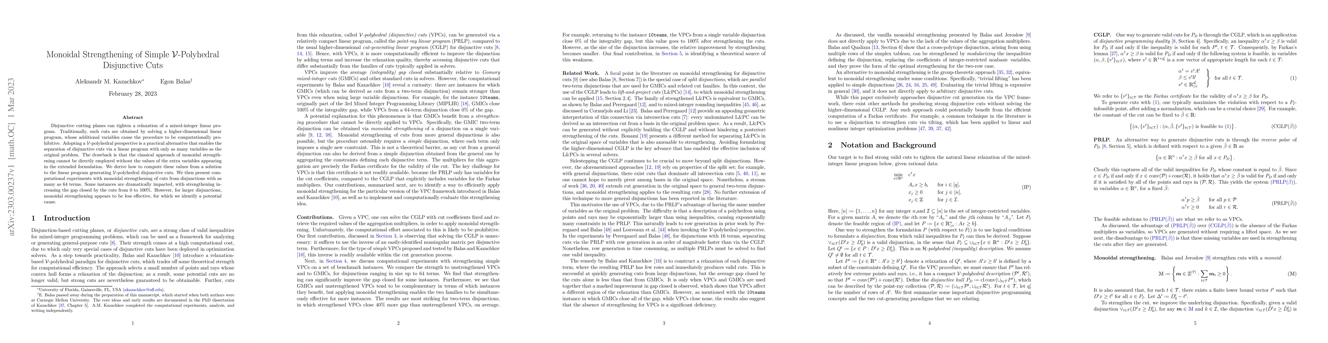 Thumbnail for Monoidal strengthening of simple $\mathcal{V}$-polyhedral disjunctive
  cuts