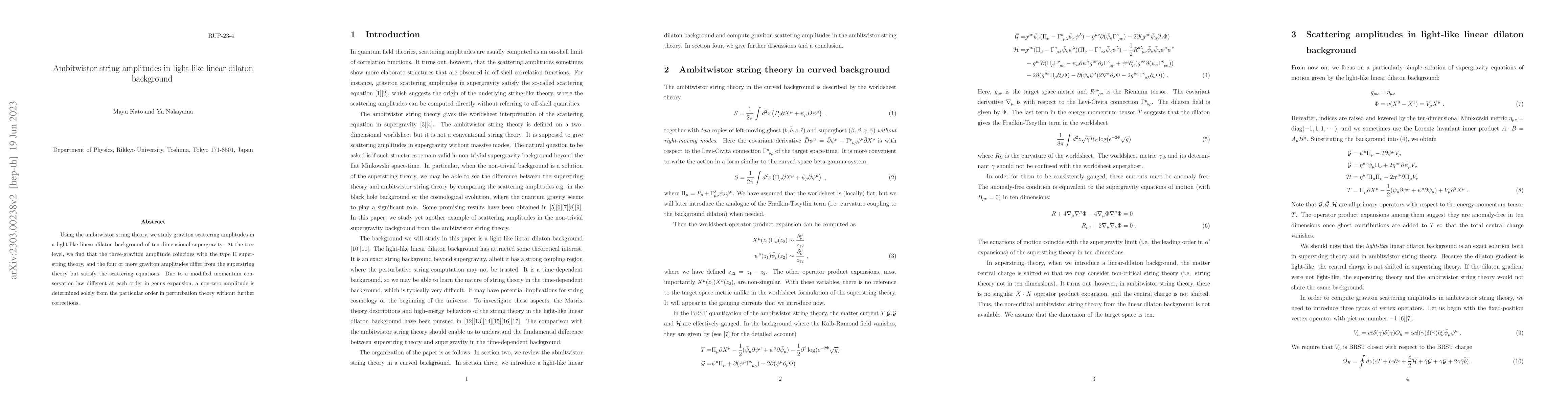 Thumbnail for Ambitwistor string amplitudes in light-like linear dilaton background