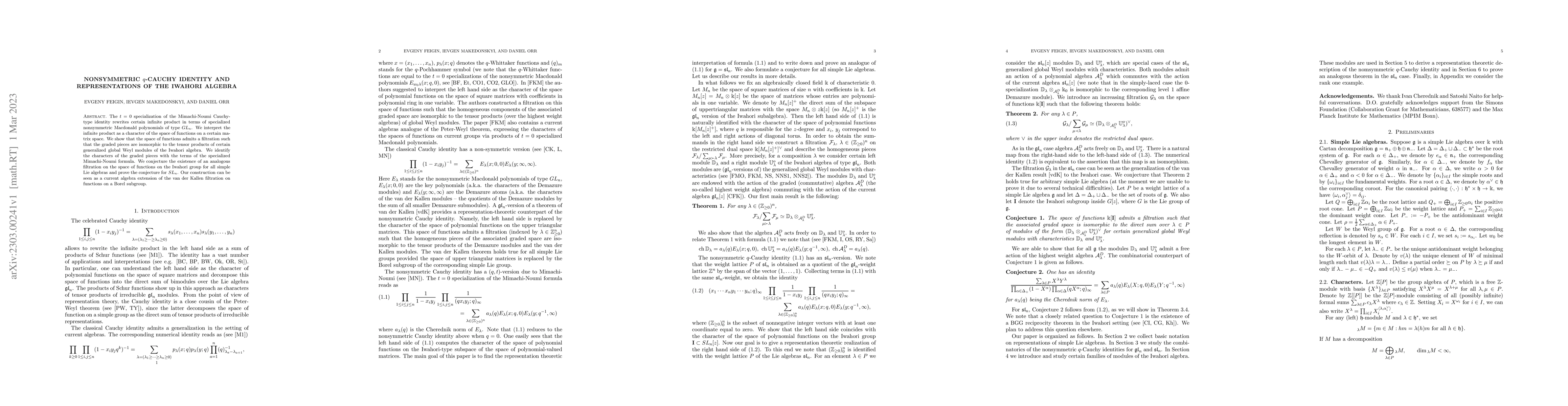 Thumbnail for Nonsymmetric $q$-Cauchy identity and representations of the Iwahori
  algebra