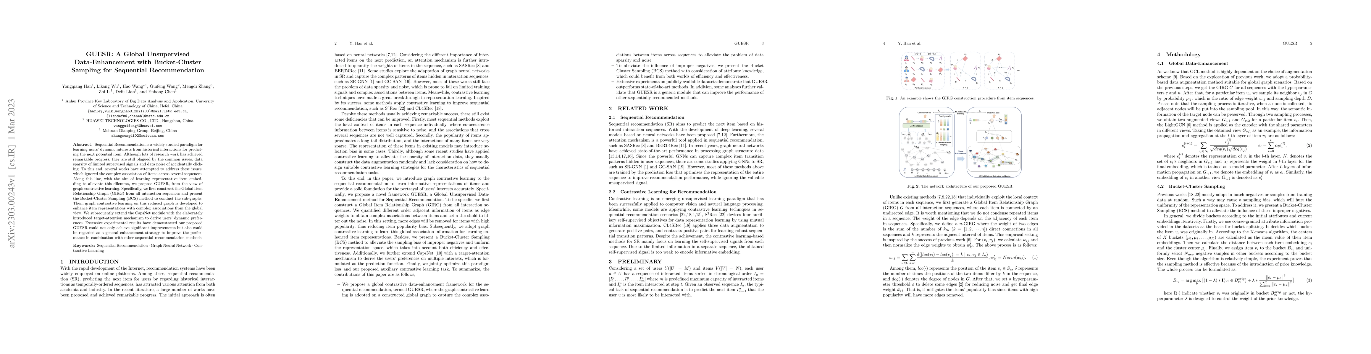 Thumbnail for GUESR: A Global Unsupervised Data-Enhancement with Bucket-Cluster
  Sampling for Sequential Recommendation