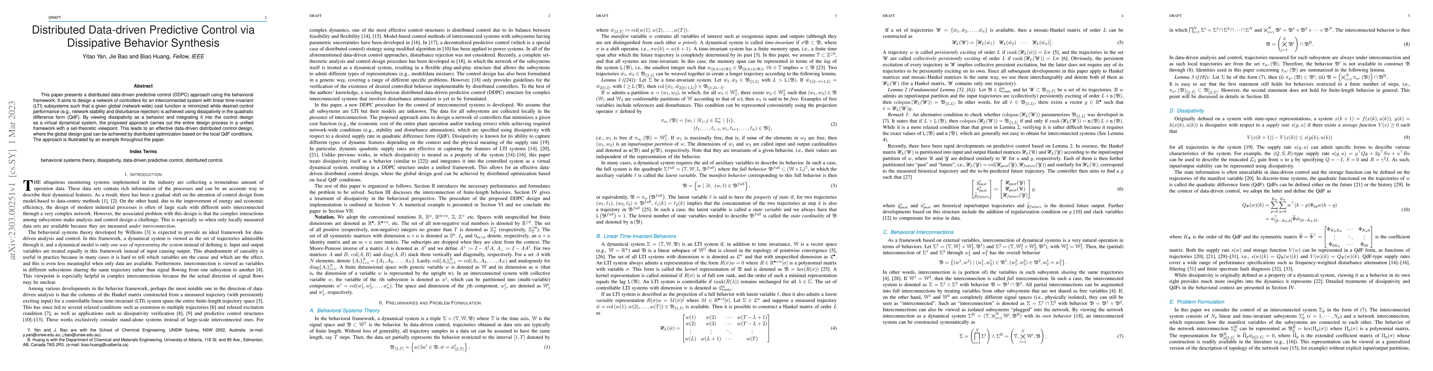 Thumbnail for Distributed Data-driven Predictive Control via Dissipative Behavior
  Synthesis