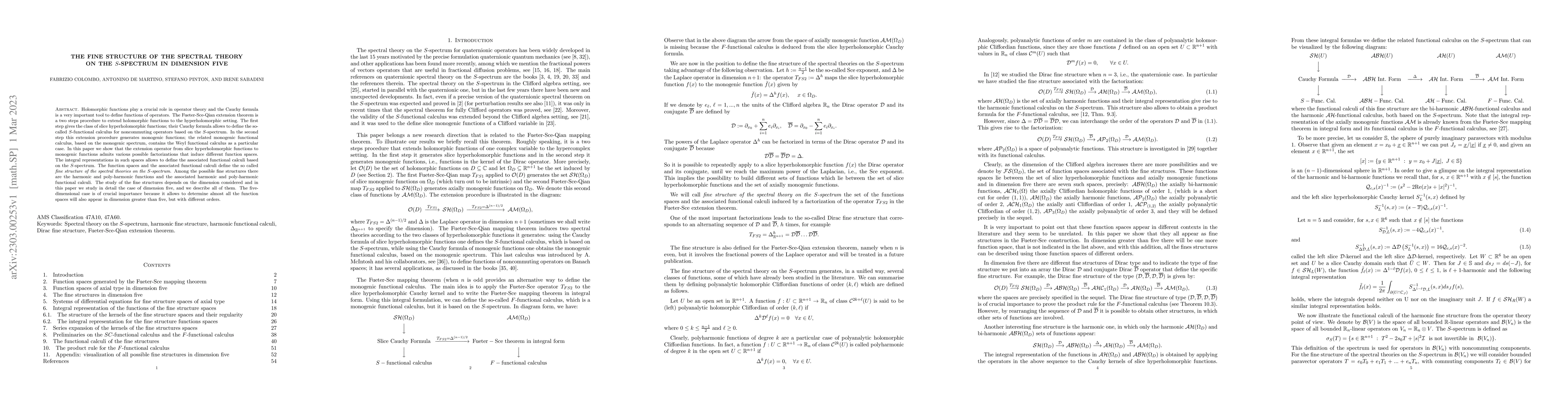 Thumbnail for The fine structure of the spectral theory on the $S$-spectrum in
  dimension five