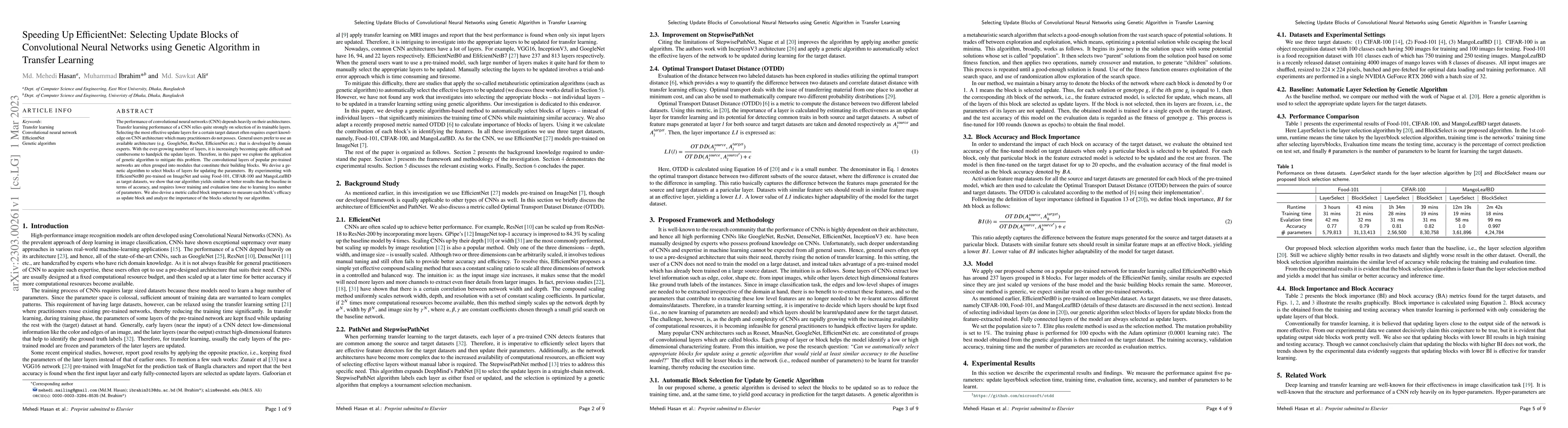 Thumbnail for Speeding Up EfficientNet: Selecting Update Blocks of Convolutional
  Neural Networks using Genetic Algorithm in Transfer Learning