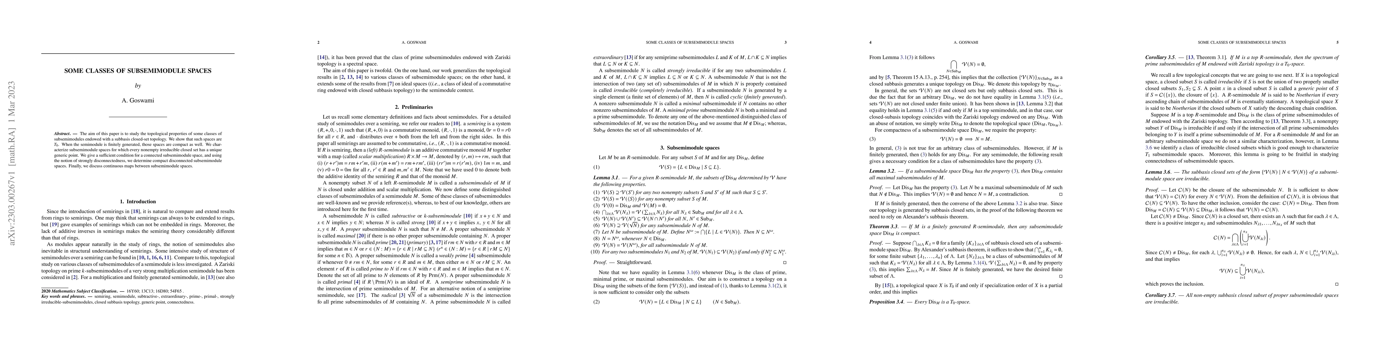 Thumbnail for Some classes of subsemimodule spaces