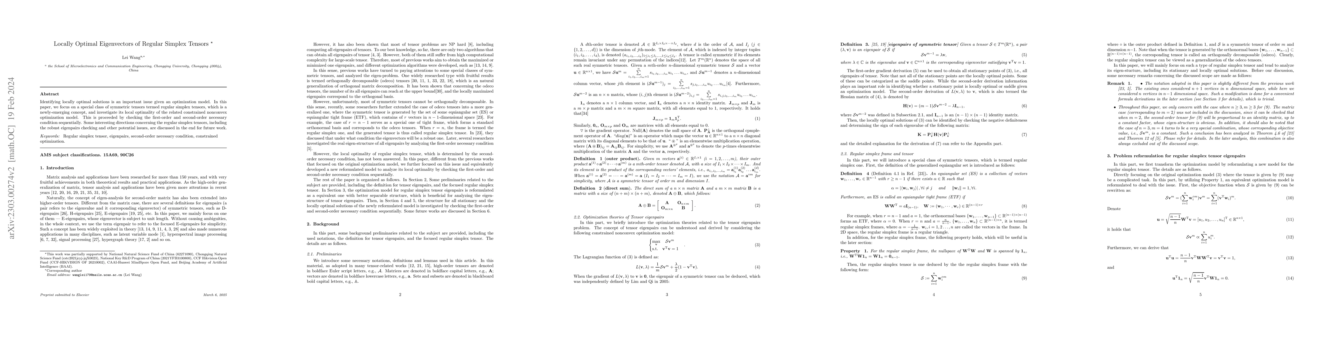 Thumbnail for Locally Optimal Eigenvectors of Regular Simplex Tensors
