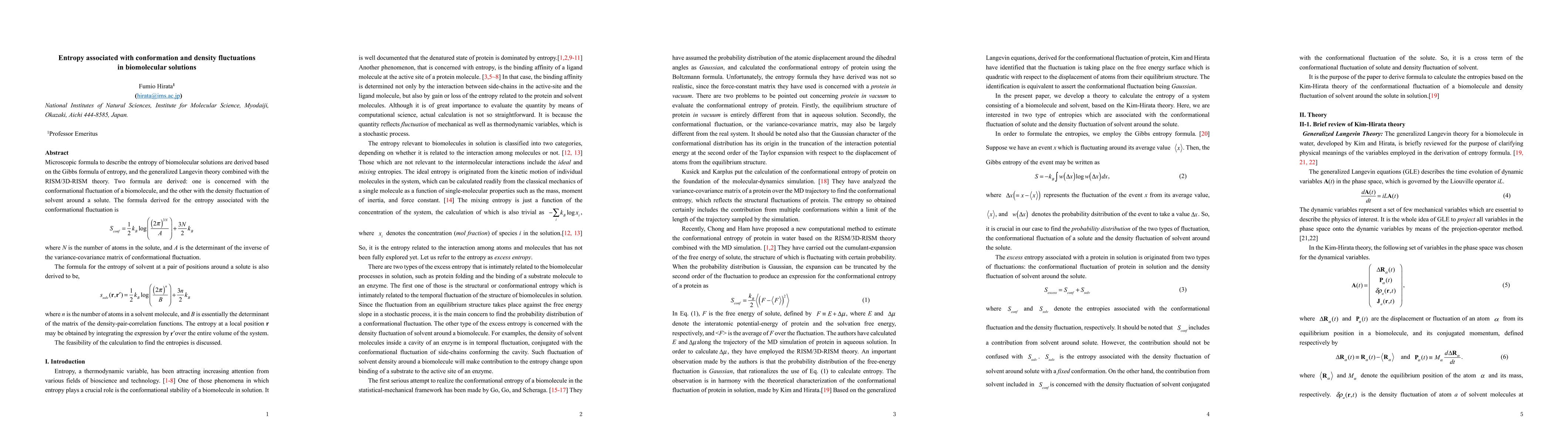 Thumbnail for Entropy associated with conformation and density fluctuations in
  biomolecular solutions