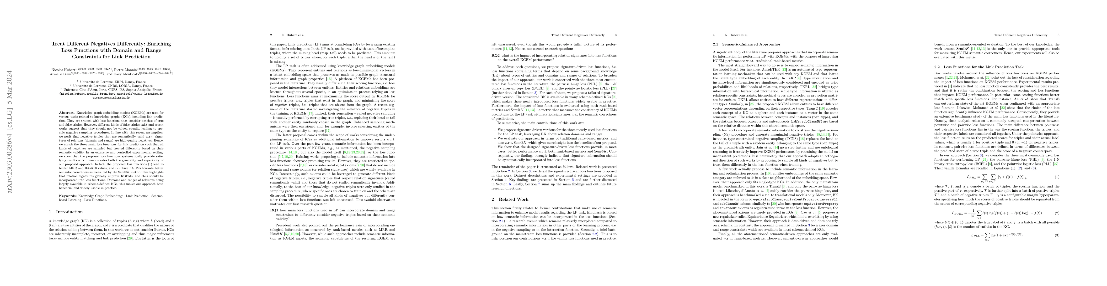 Thumbnail for Treat Different Negatives Differently: Enriching Loss Functions with
  Domain and Range Constraints for Link Prediction