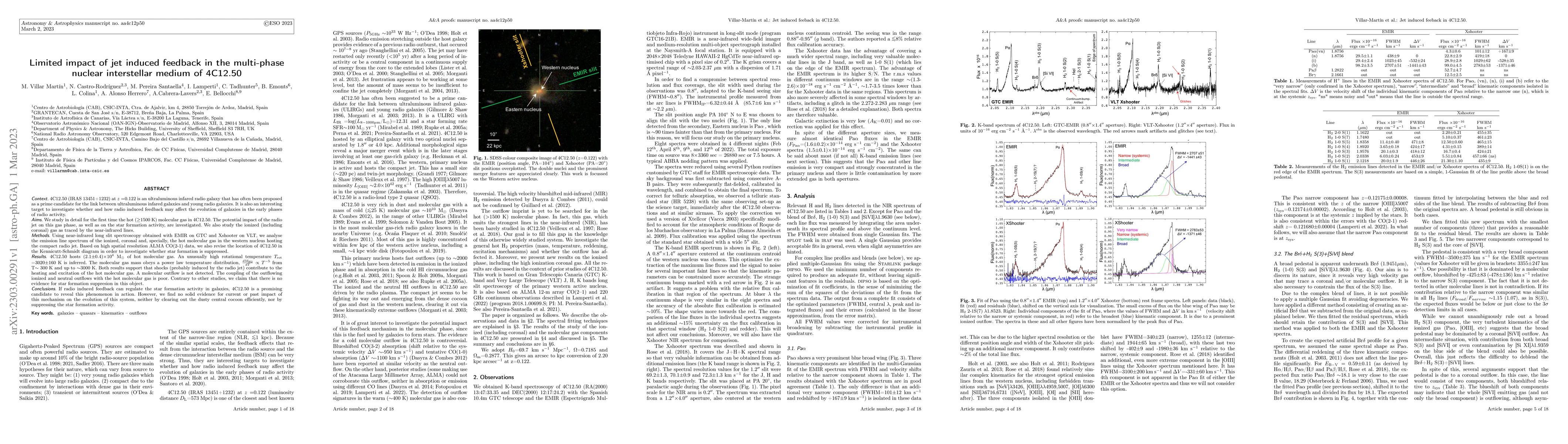 Thumbnail for Limited impact of jet induced feedback in the multi-phase nuclear
  interstellar medium of 4C12.50