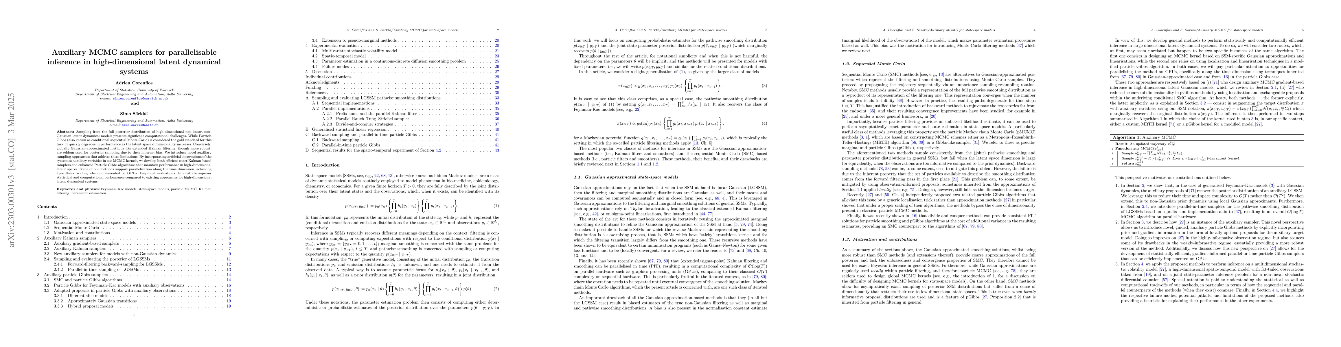 Thumbnail for Auxiliary MCMC and particle Gibbs samplers for parallelisable inference
  in latent dynamical systems