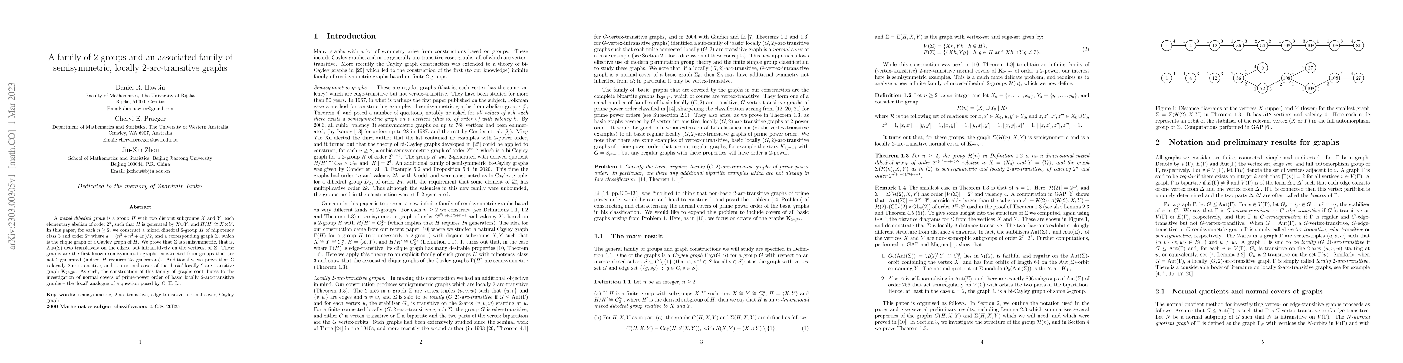 Thumbnail for A family of $2$-groups and an associated family of semisymmetric,
  locally $2$-arc-transitive graphs
