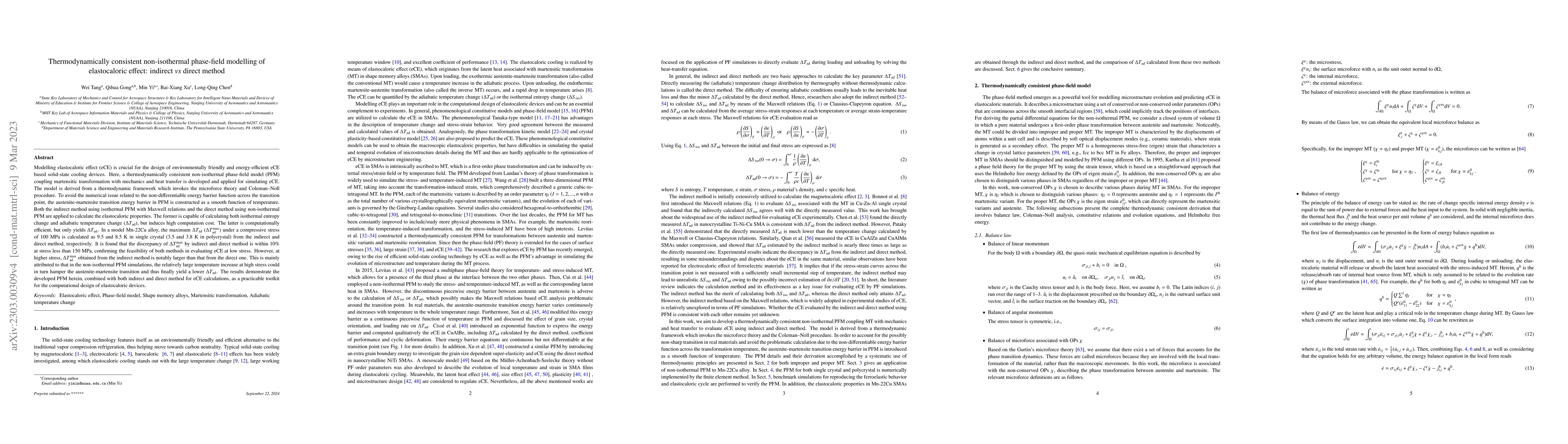 Thumbnail for Thermodynamically consistent non-isothermal phase-field modelling of
  elastocaloric effect: indirect vs direct method