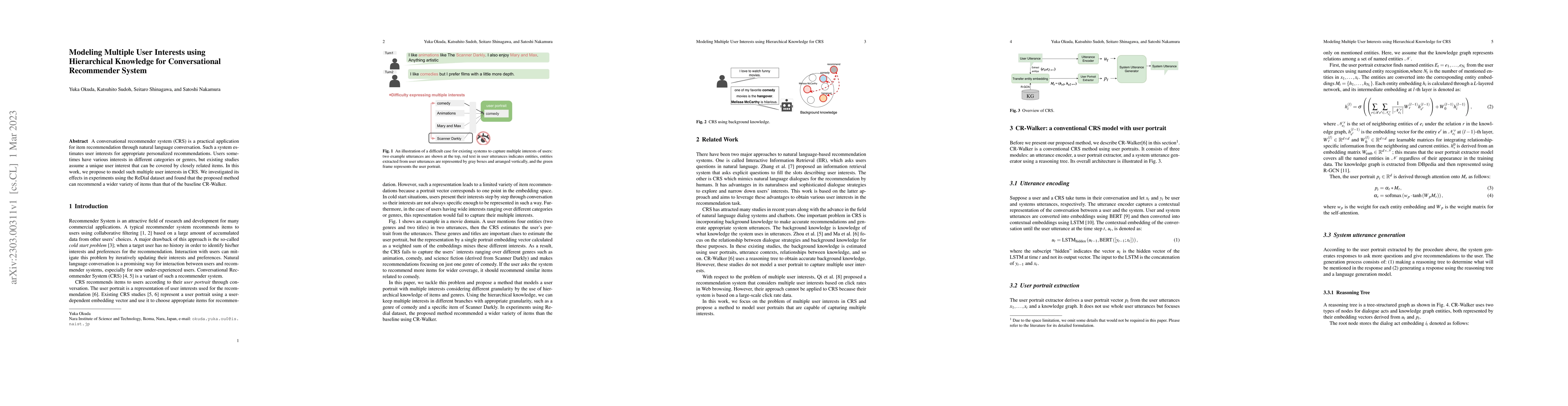 Thumbnail for Modeling Multiple User Interests using Hierarchical Knowledge for
  Conversational Recommender System