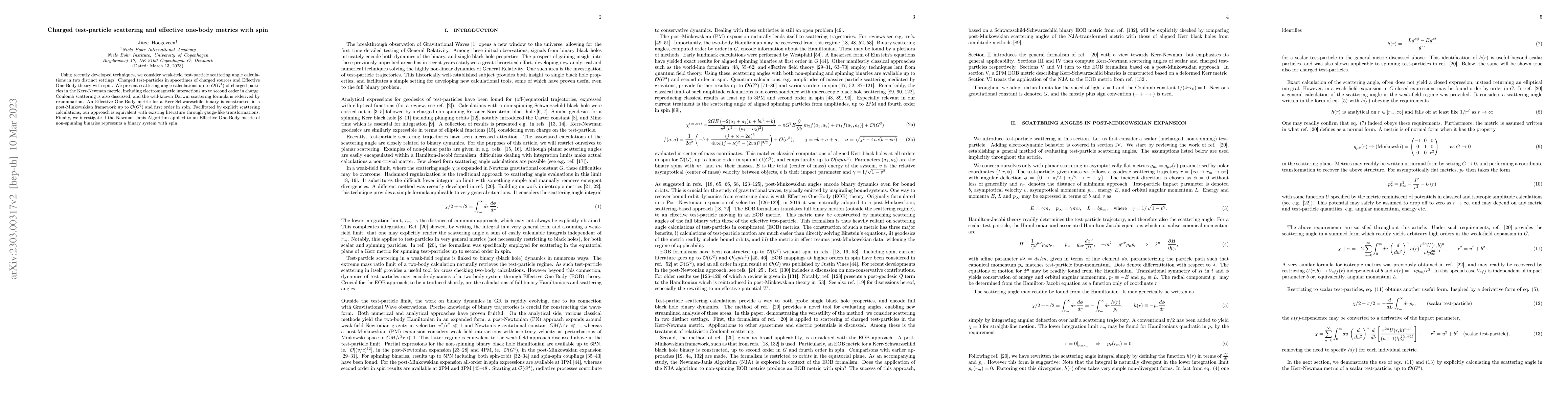 Thumbnail for Charged test-particle scattering and effective one-body metrics with
  spin