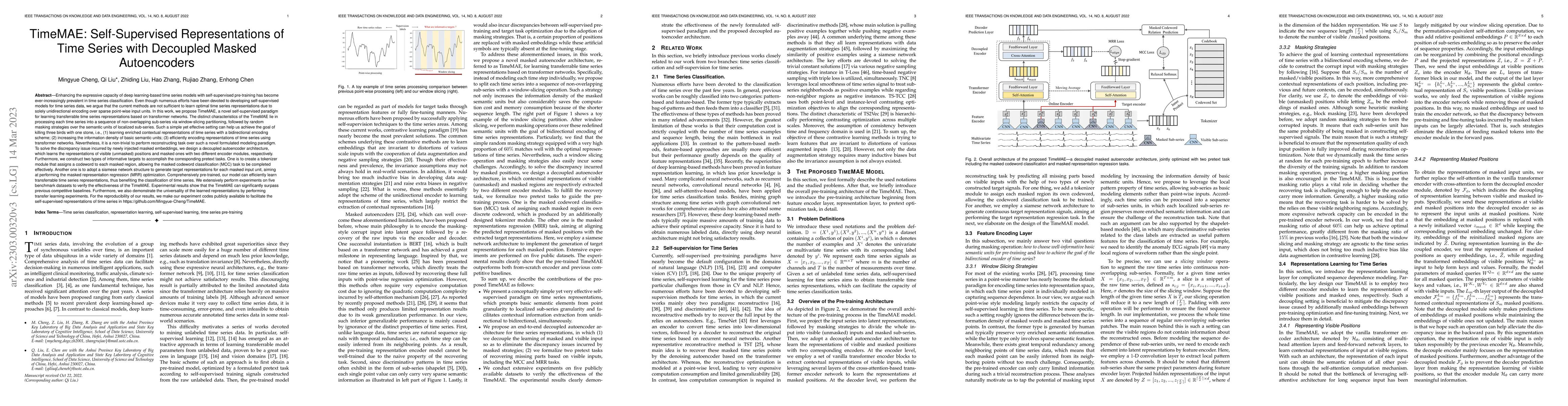 Thumbnail for TimeMAE: Self-Supervised Representations of Time Series with Decoupled
  Masked Autoencoders