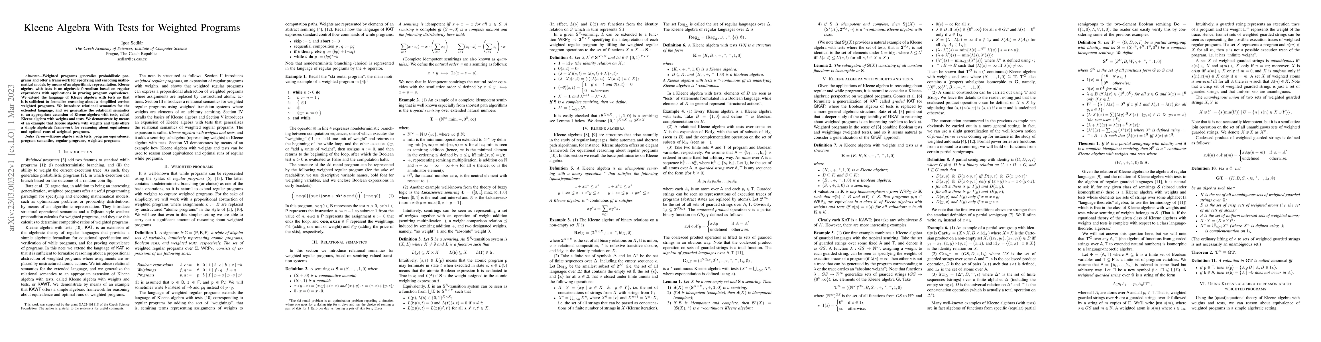 Thumbnail for Kleene Algebra With Tests for Weighted Programs