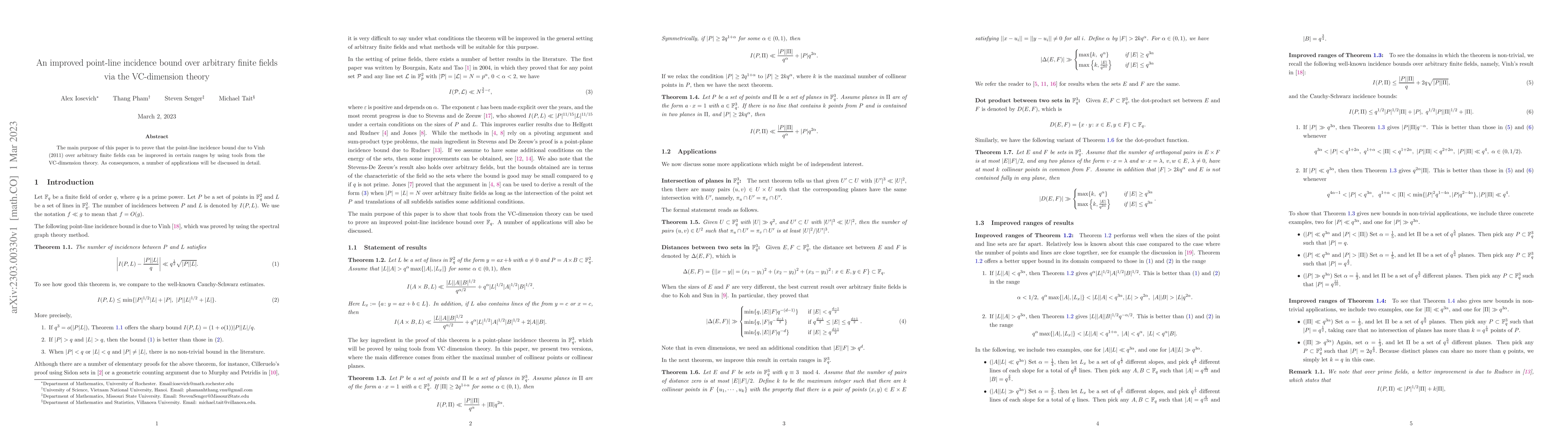 Thumbnail for An improved point-line incidence bound over arbitrary finite fields via
  the VC-dimension theory