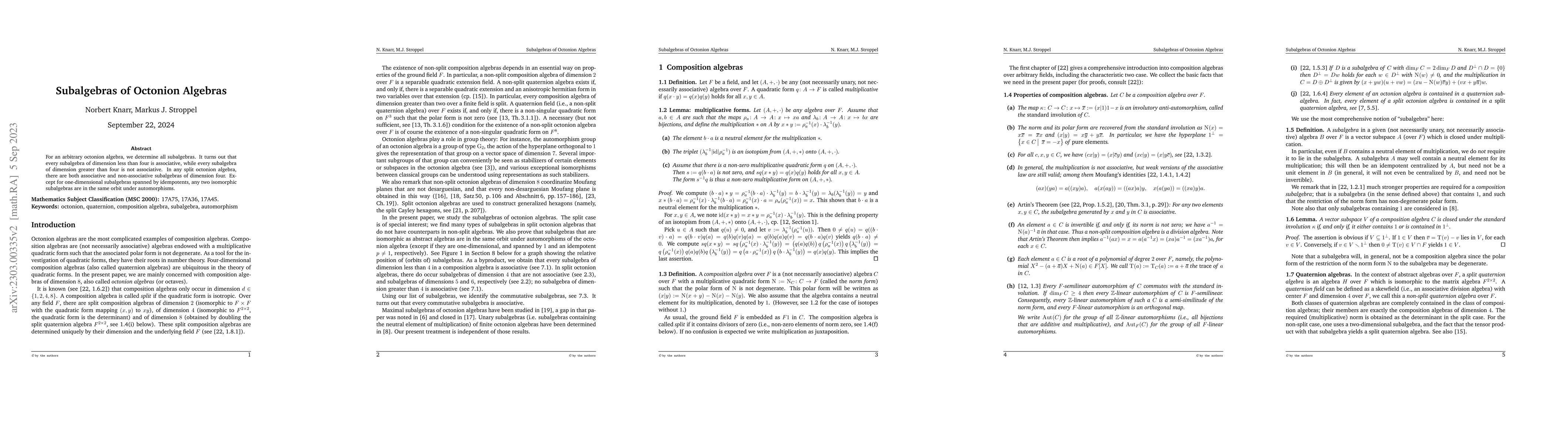 Thumbnail for Subalgebras of Octonion Algebras