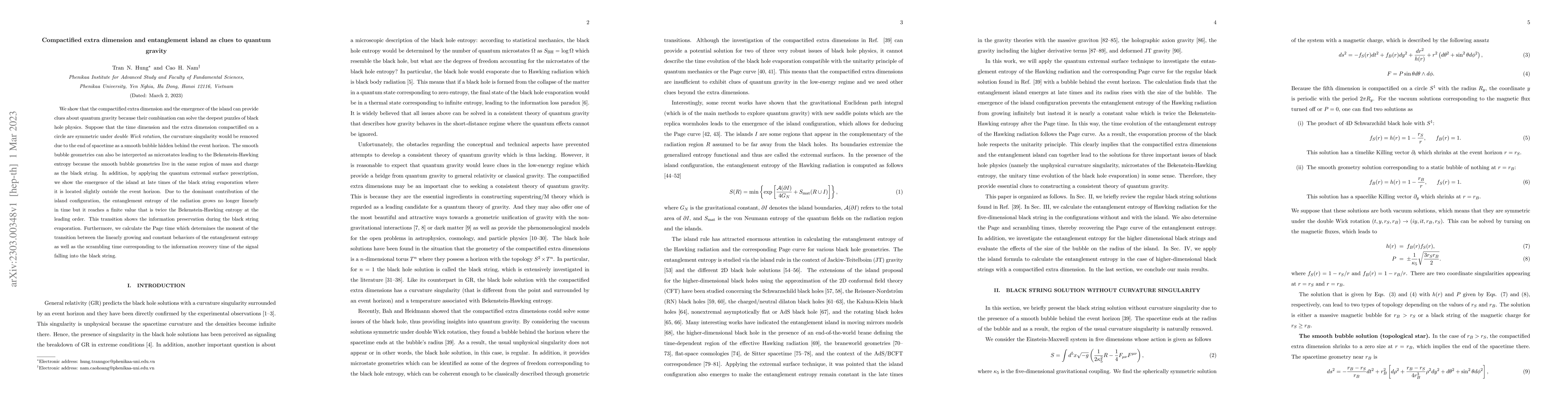 Thumbnail for Compactified extra dimension and entanglement island as clues to quantum
  gravity