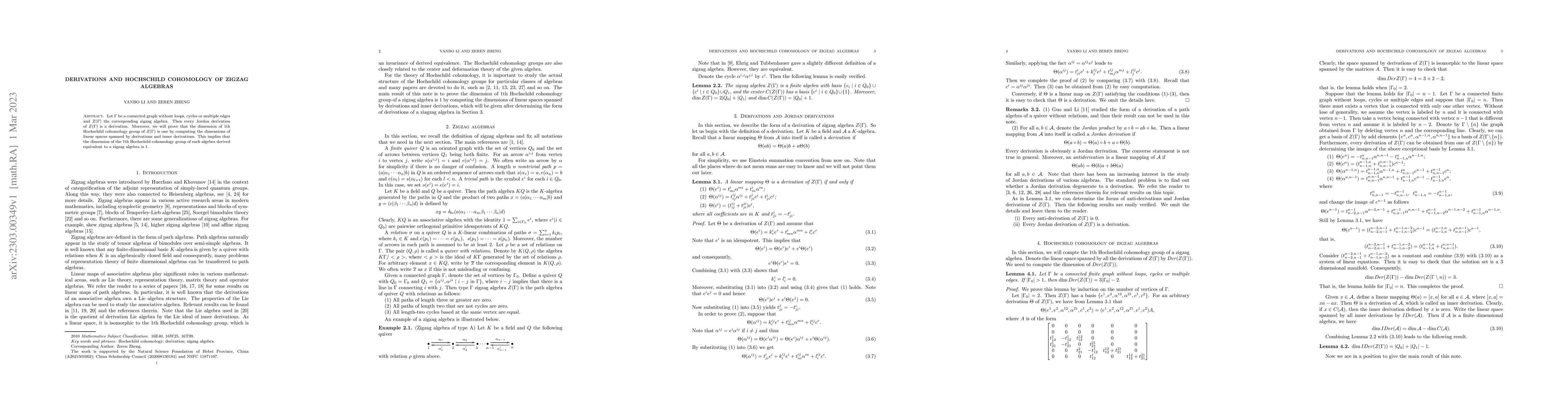 Thumbnail for Derivations and Hochschild cohomology of zigzag algebras