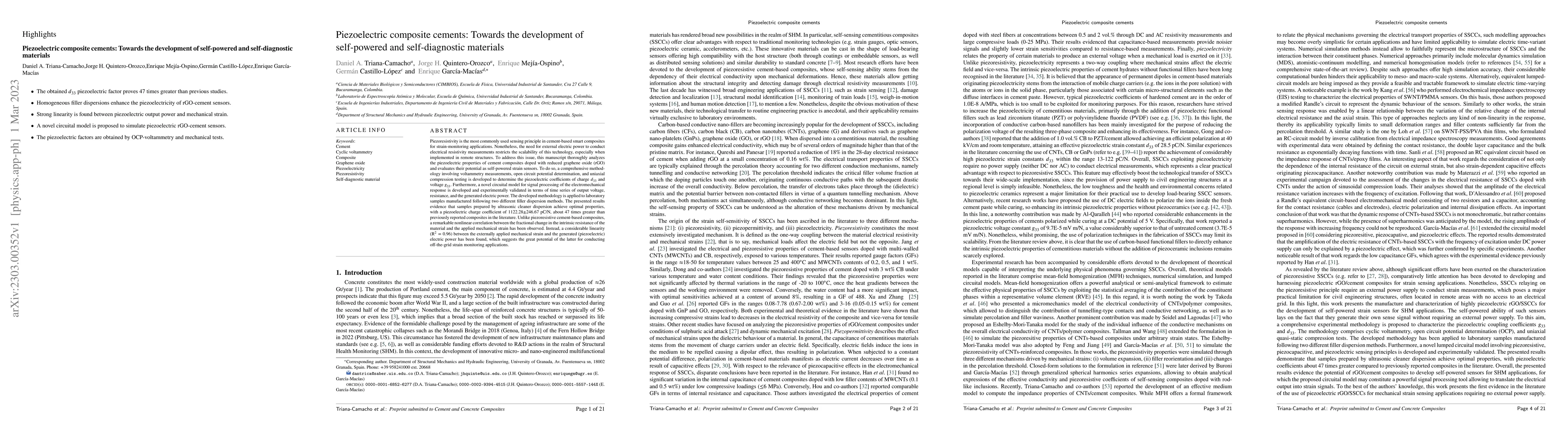 Thumbnail for Piezoelectric composite cements: Towards the development of self-powered
  and self-diagnostic materials