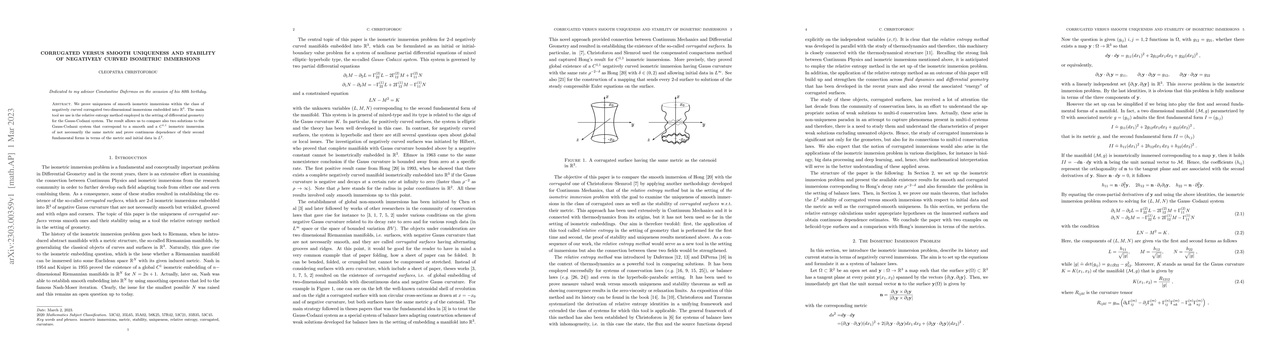 Thumbnail for Corrugated Versus Smooth Uniqueness and Stability of Negatively Curved
  Isometric Immersions