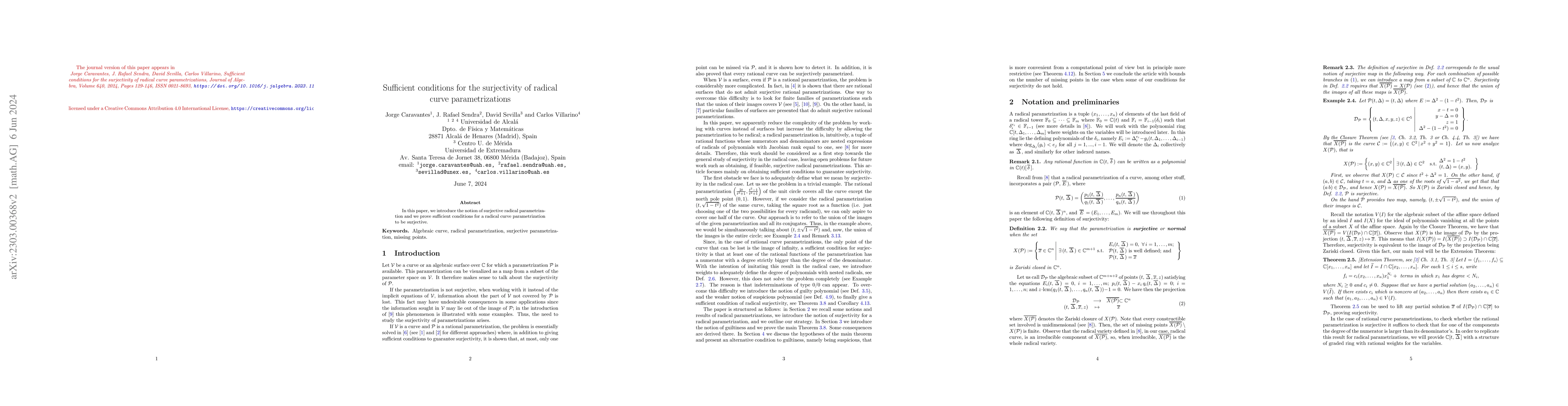 Thumbnail for Sufficient conditions for the surjectivity of radical curve
  parametrizations