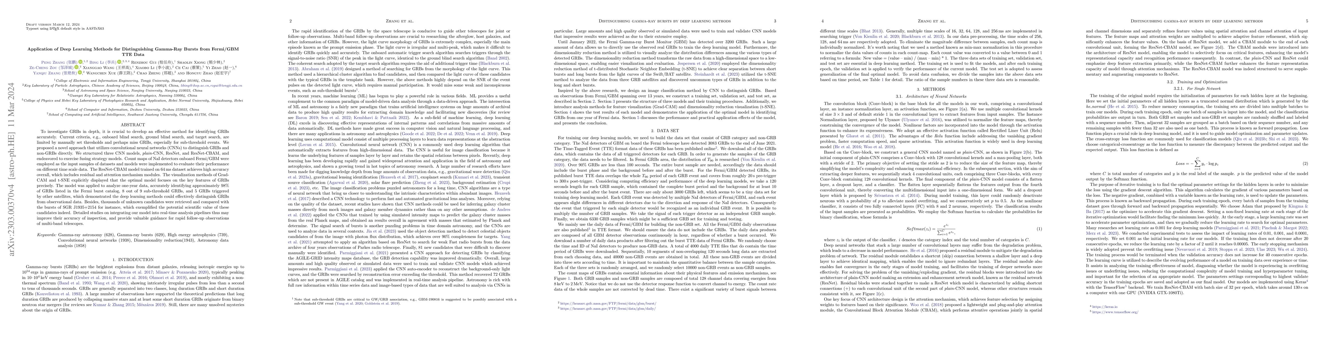 Thumbnail for Application of Deep Learning Methods for Distinguishing Gamma-Ray Bursts
  from Fermi/GBM TTE Data