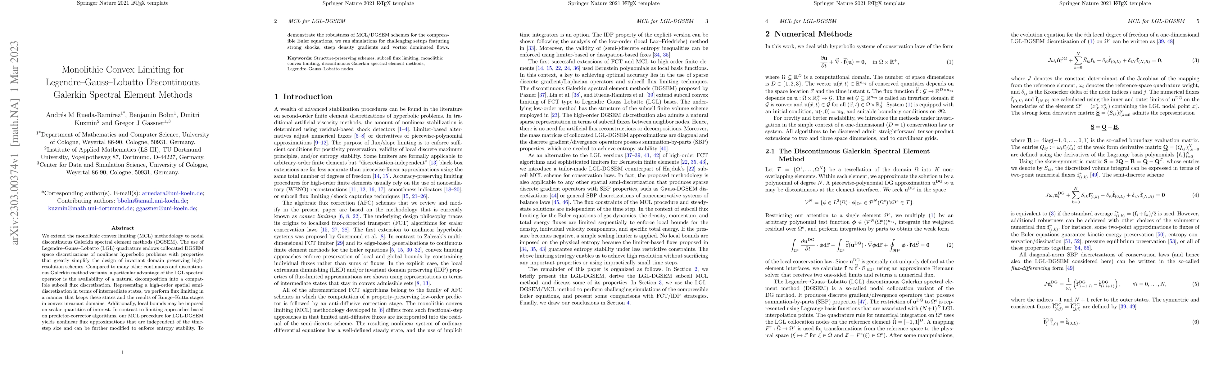 Thumbnail for Monolithic Convex Limiting for Legendre-Gauss-Lobatto Discontinuous
  Galerkin Spectral Element Methods