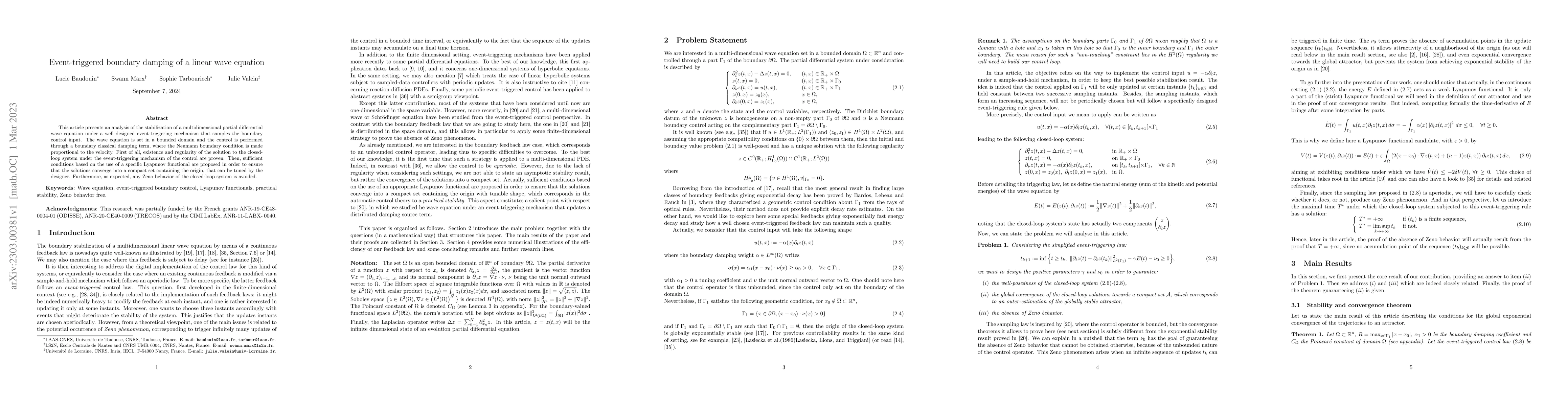 Thumbnail for Event-triggered boundary damping of a linear wave equation