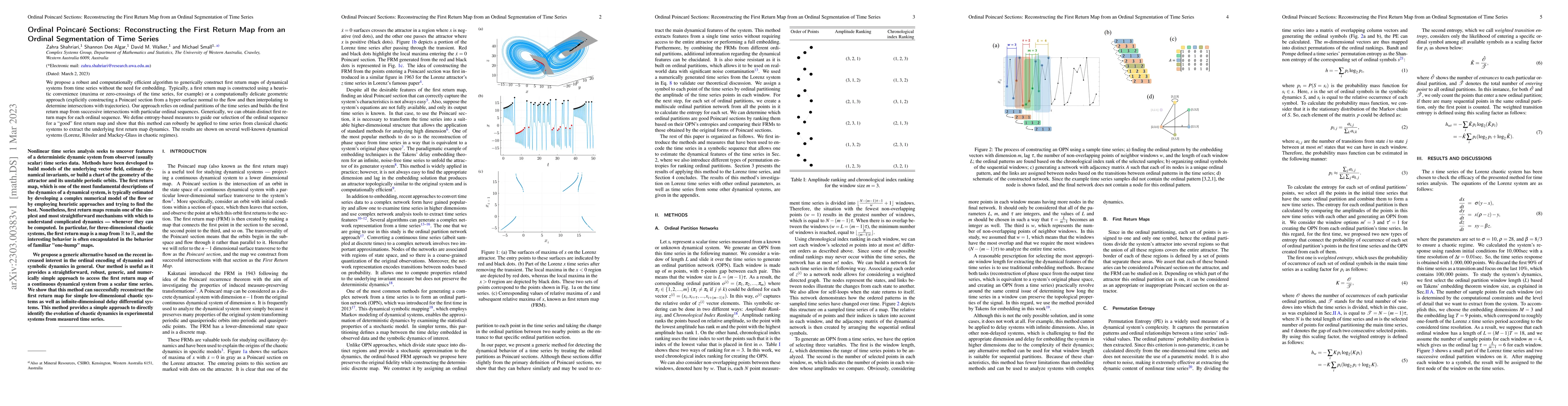 Thumbnail for Ordinal Poincar\'e Sections: Reconstructing the First Return Map from an
  Ordinal Segmentation of Time Series