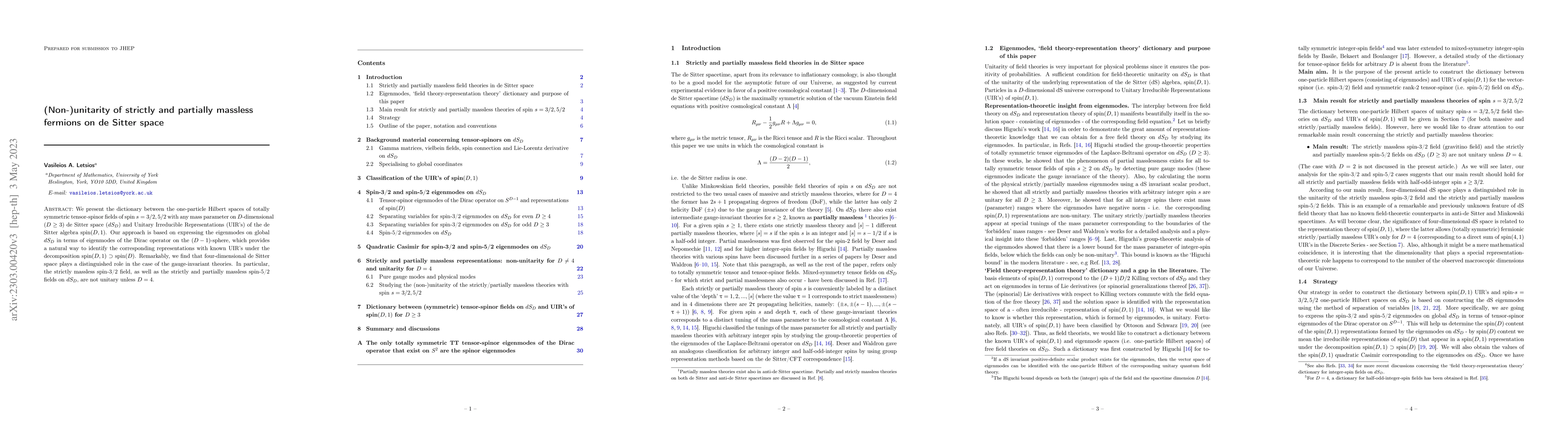 Thumbnail for (Non-)unitarity of strictly and partially massless fermions on de Sitter
  space