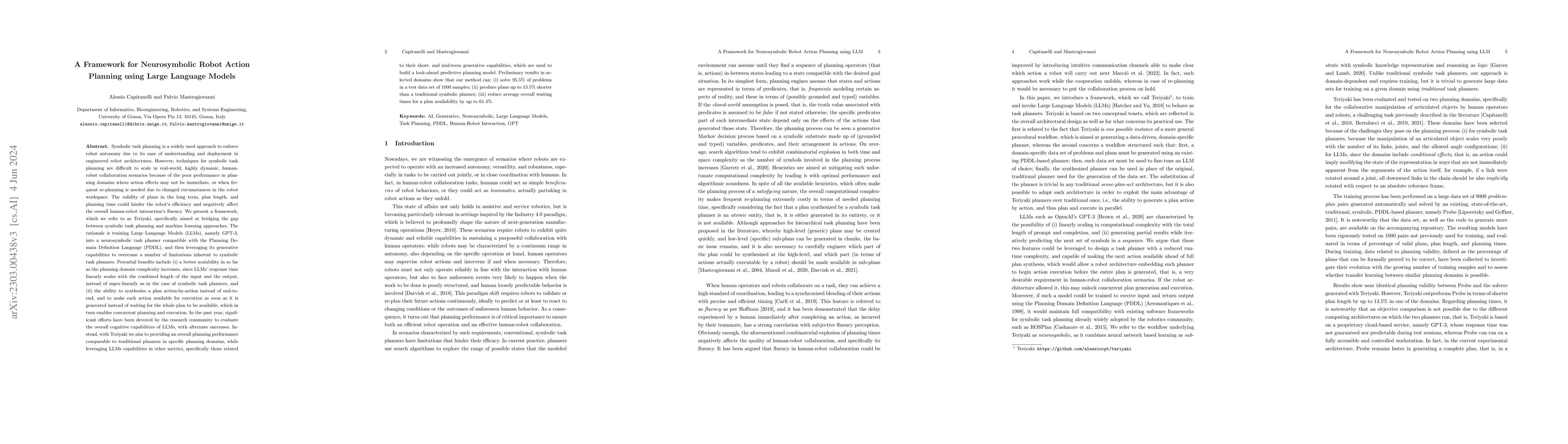 Thumbnail for A Framework for Neurosymbolic Robot Action Planning using Large Language
  Models