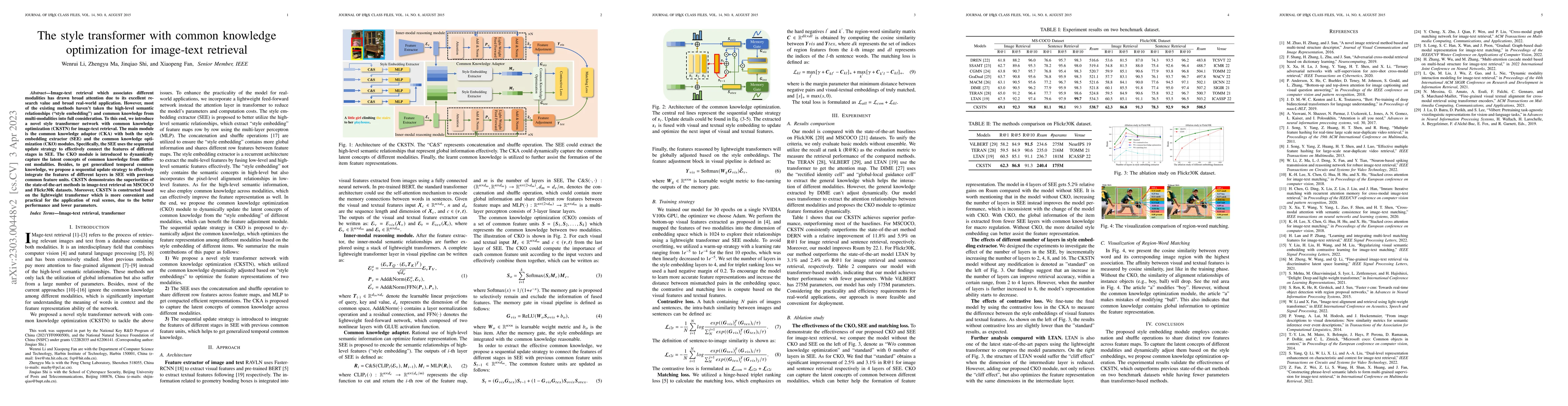 Thumbnail for The style transformer with common knowledge optimization for image-text
  retrieval
