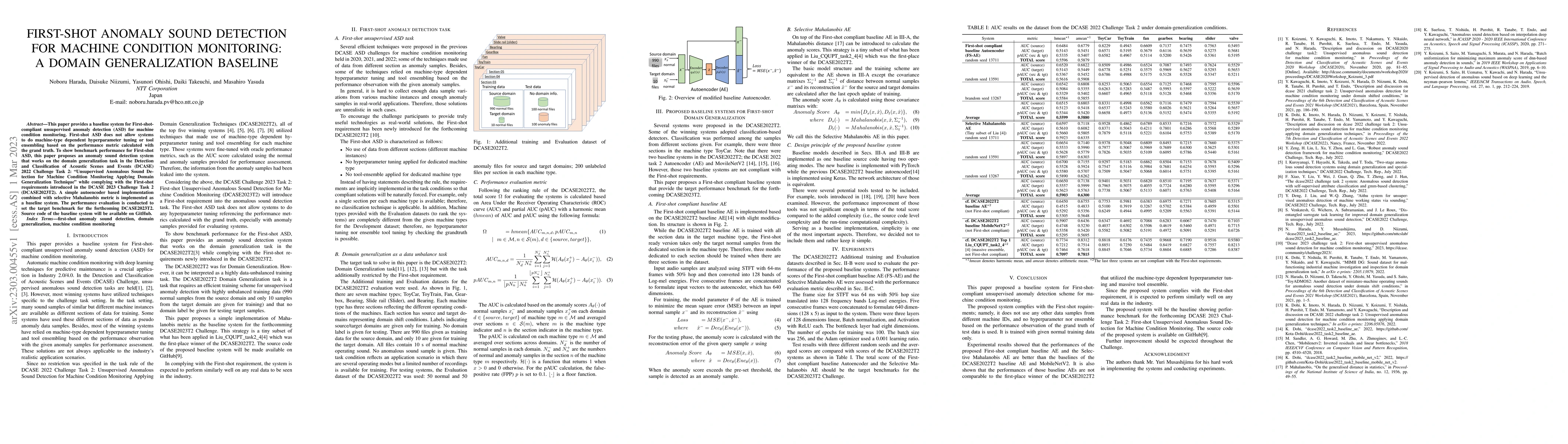 Thumbnail for First-shot anomaly sound detection for machine condition monitoring: A
  domain generalization baseline