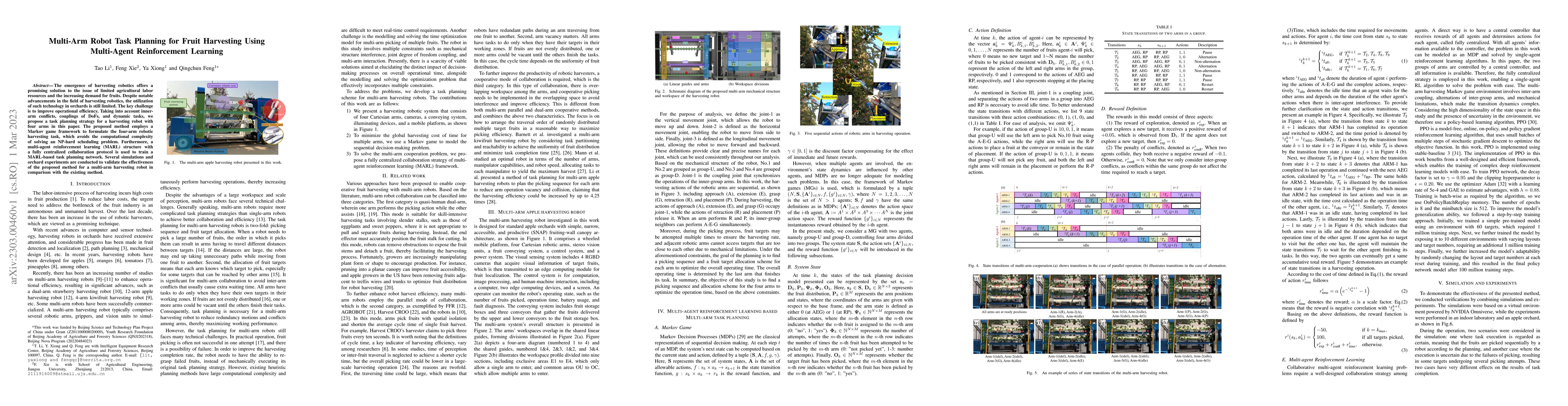 Thumbnail for Multi-Arm Robot Task Planning for Fruit Harvesting Using Multi-Agent
  Reinforcement Learning