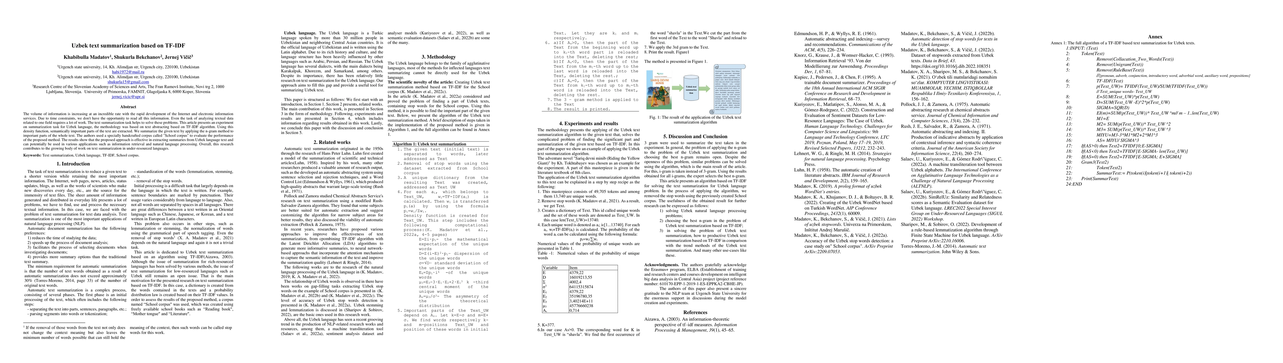 Thumbnail for Uzbek text summarization based on TF-IDF