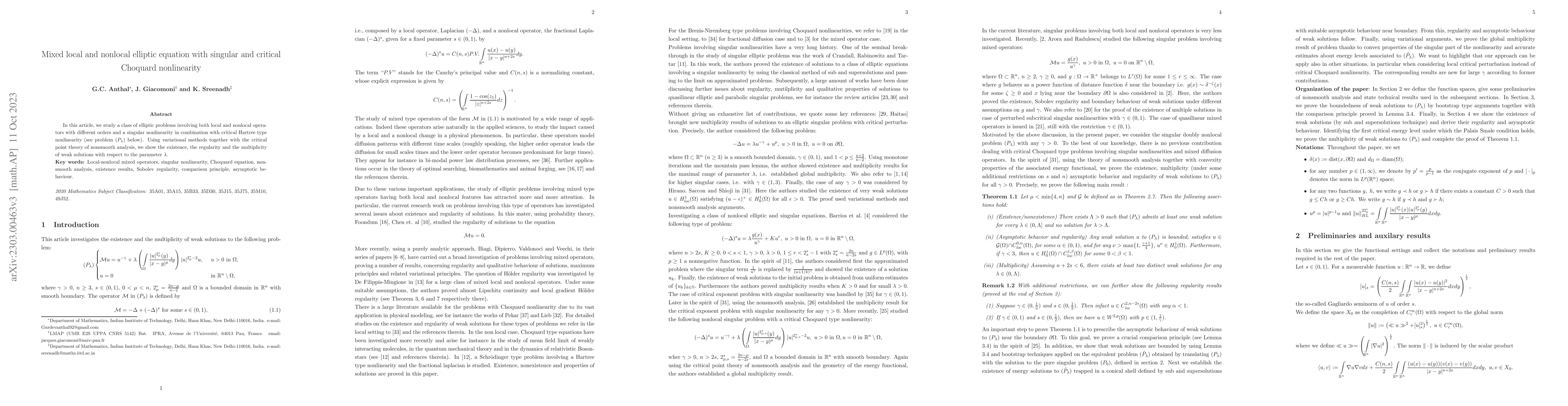 Thumbnail for Mixed local and nonlocal semilinear elliptic equation with strongly
  singular and critical Choquard nonlinearity