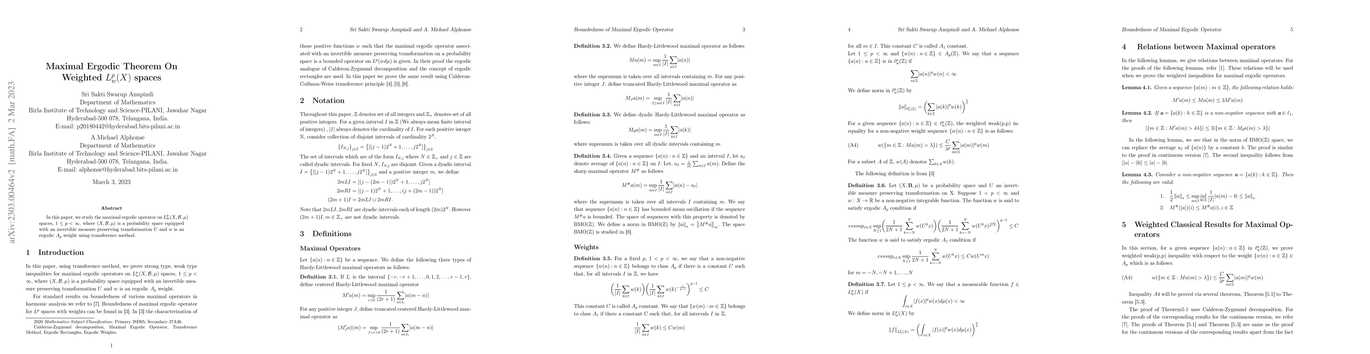 Thumbnail for Maximal Ergodic Theorem On Weighted $L^p_w(X)$ spaces