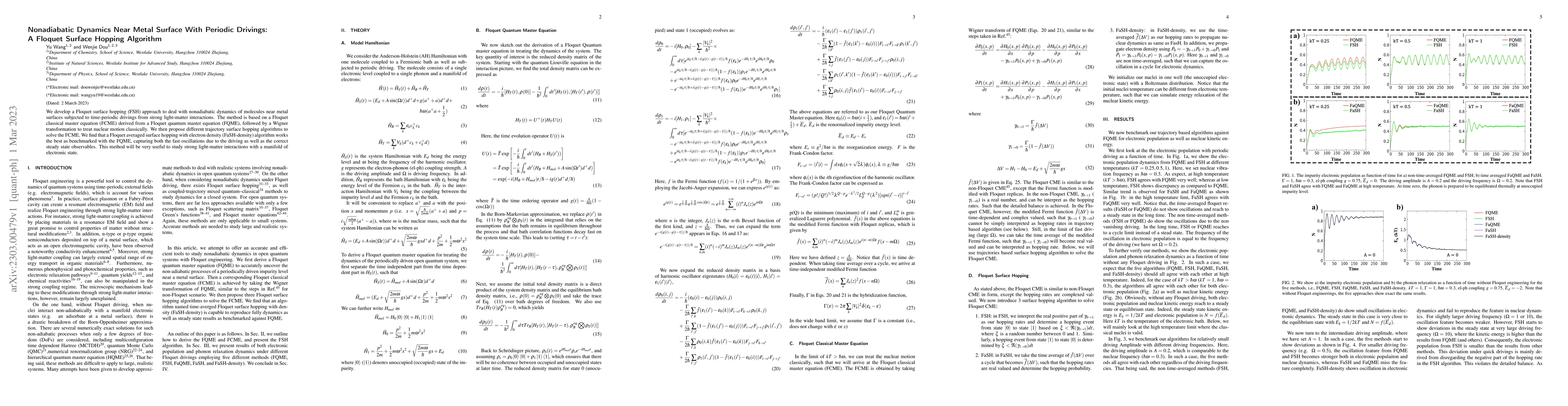 Thumbnail for Nonadiabatic Dynamics Near Metal Surface With Periodic Drivings: A
  Floquet Surface Hopping Algorithm
