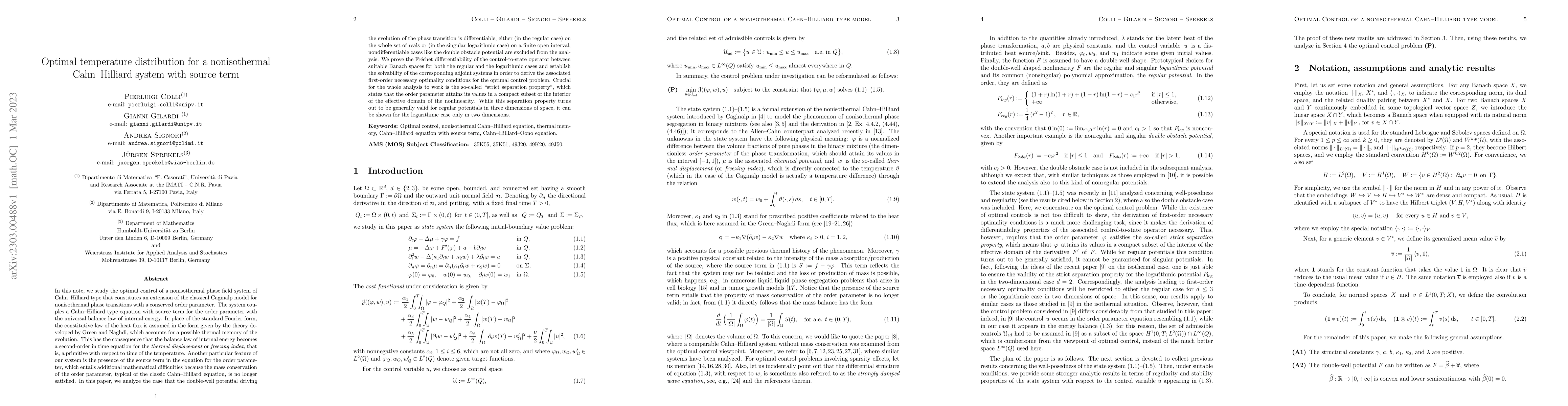 Thumbnail for Optimal temperature distribution for a nonisothermal Cahn-Hilliard
  system with source term