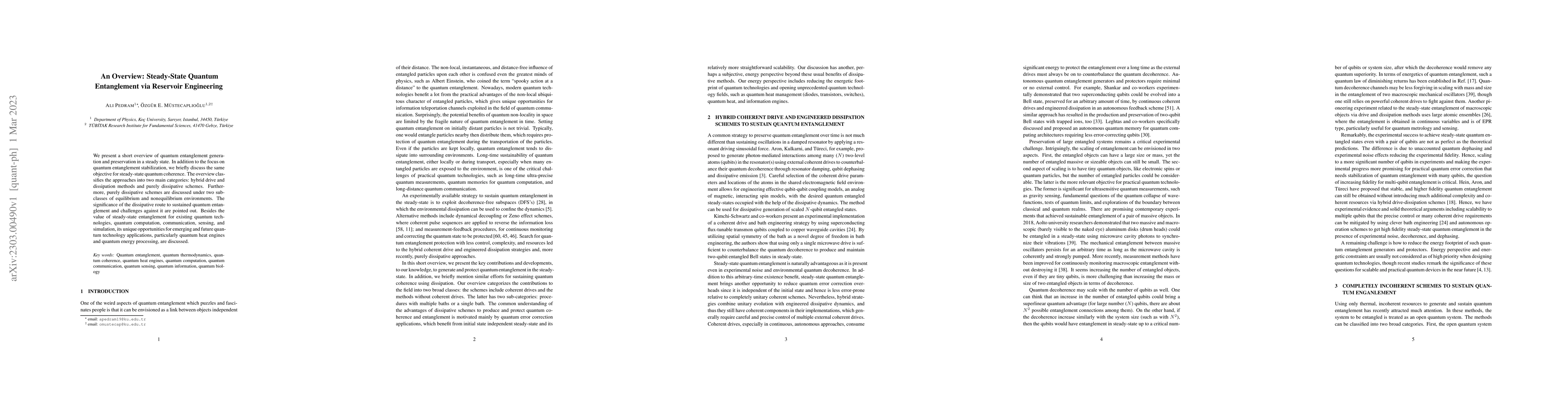Thumbnail for An Overview: Steady-State Quantum Entanglement via Reservoir Engineering