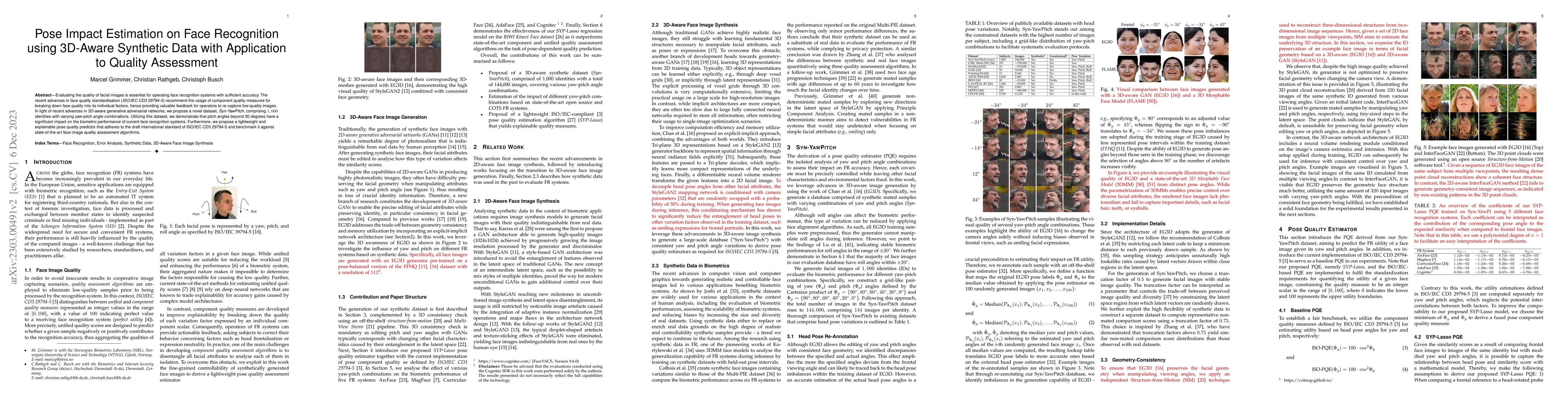Thumbnail for Pose Impact Estimation on Face Recognition using 3D-Aware Synthetic Data
  with Application to Quality Assessment