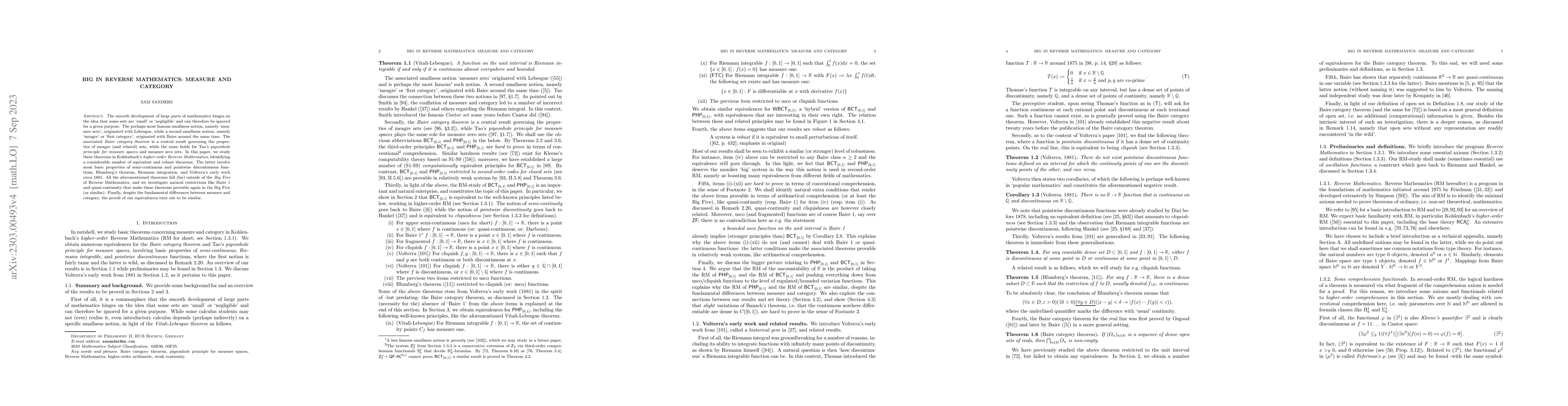 Thumbnail for Big in Reverse Mathematics: measure and category