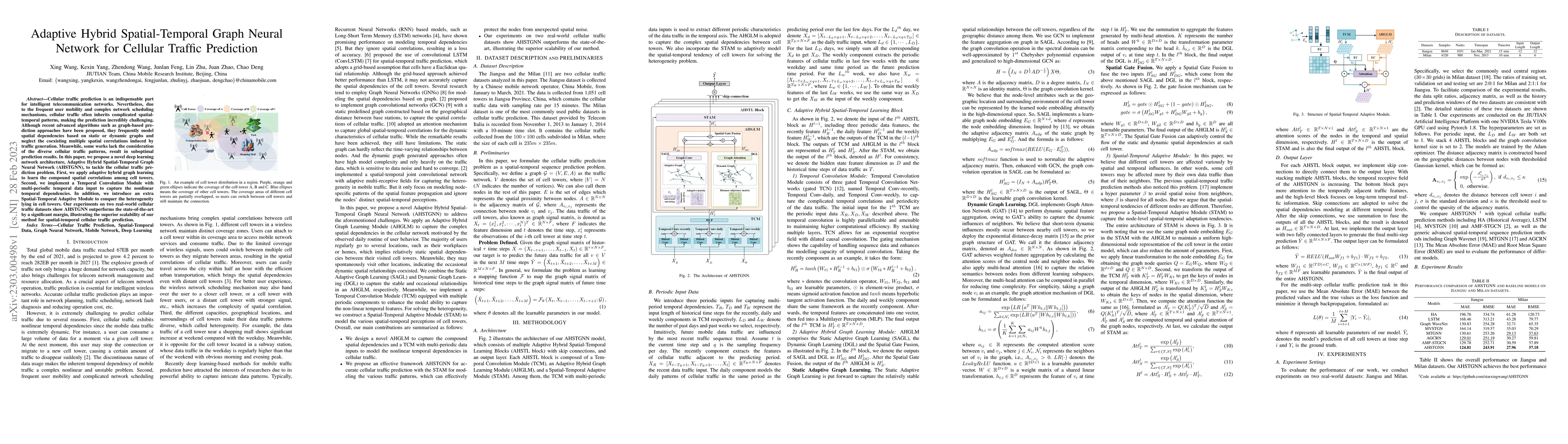 Thumbnail for Adaptive Hybrid Spatial-Temporal Graph Neural Network for Cellular
  Traffic Prediction