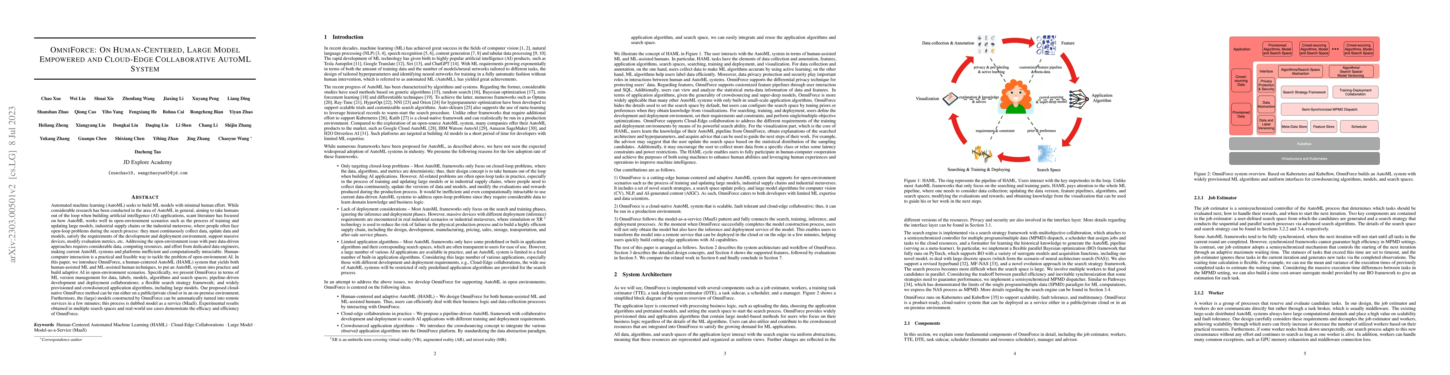 Thumbnail for OmniForce: On Human-Centered, Large Model Empowered and Cloud-Edge
  Collaborative AutoML System