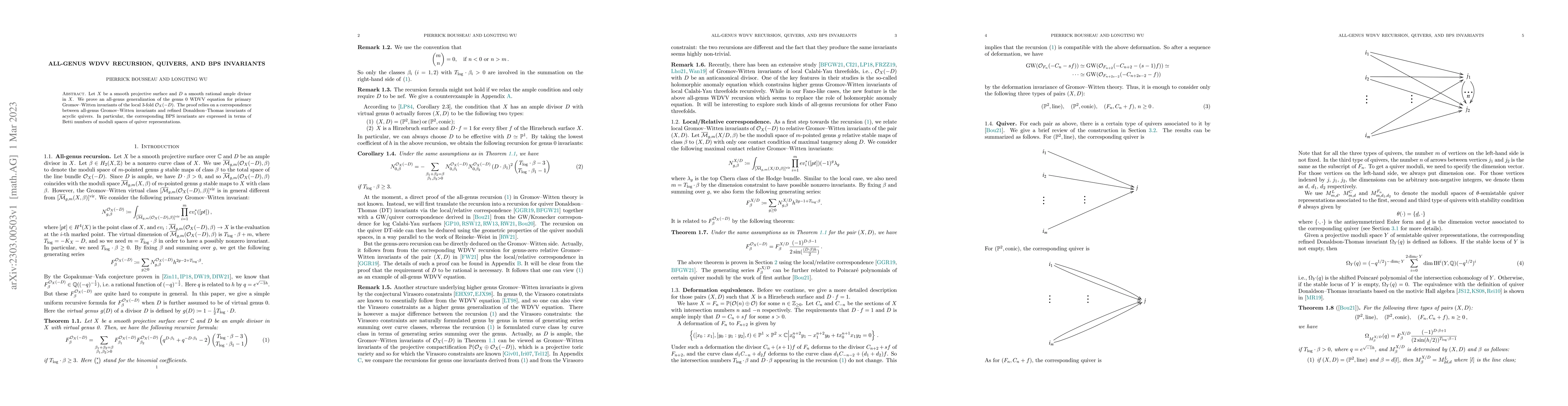 Thumbnail for All-genus WDVV recursion, quivers, and BPS invariants