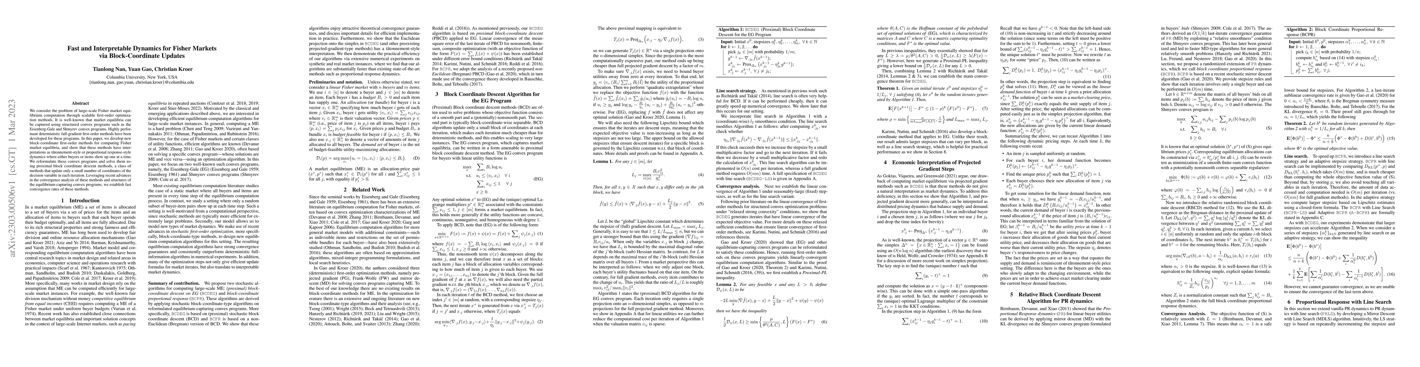Thumbnail for Fast and Interpretable Dynamics for Fisher Markets via Block-Coordinate
  Updates