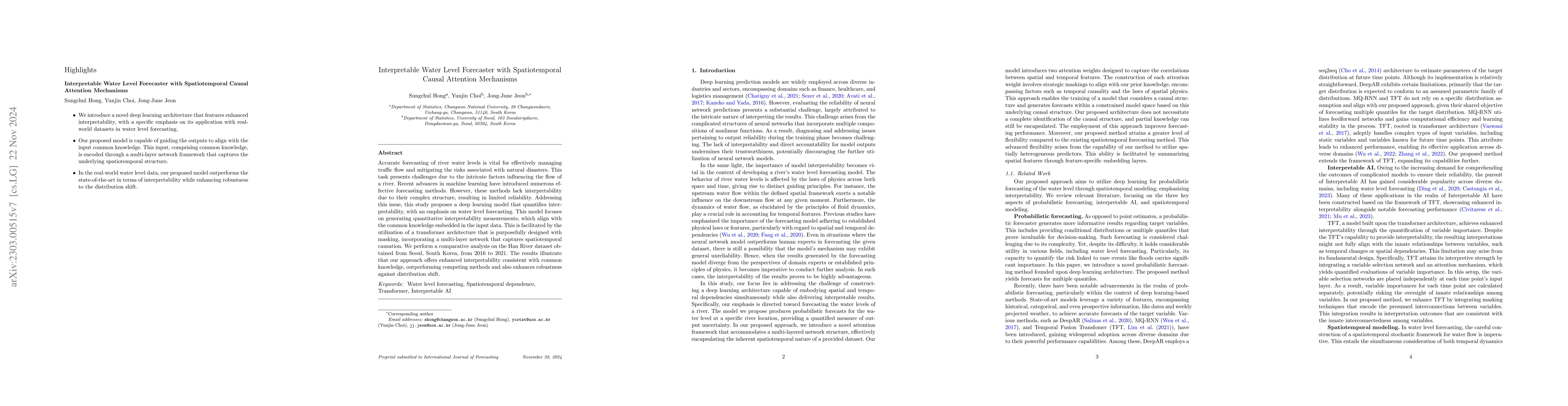 Thumbnail for Interpretable Water Level Forecaster with Spatiotemporal Causal
  Attention Mechanisms