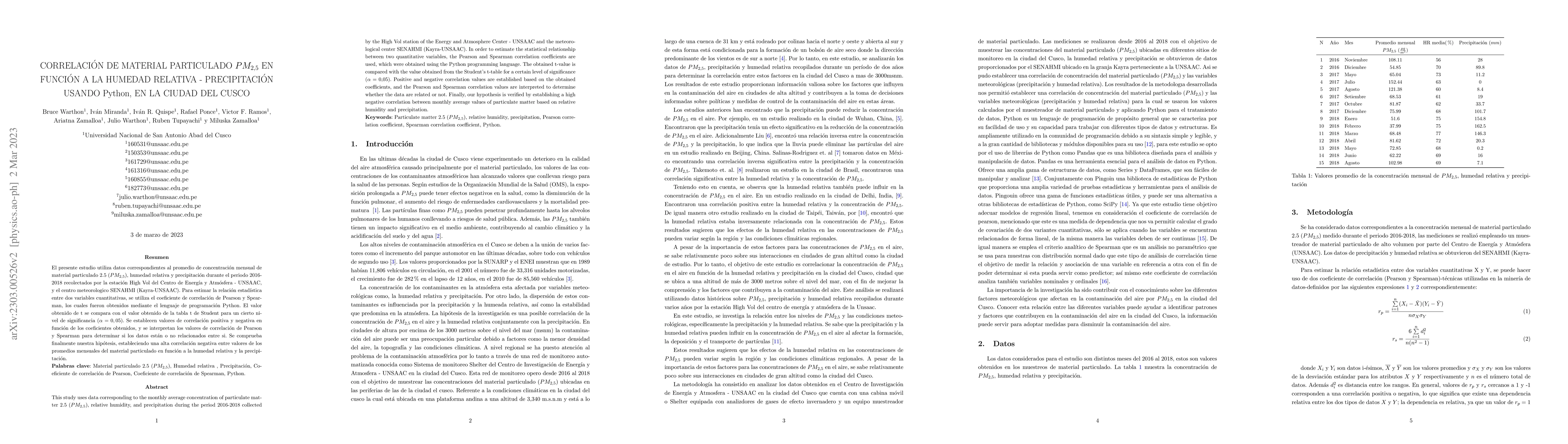 Thumbnail for Correlacion de material particulado pm 2.5 en funcion a la humedad
  relativa -- precipitacion usando python, en la ciudad del cusco