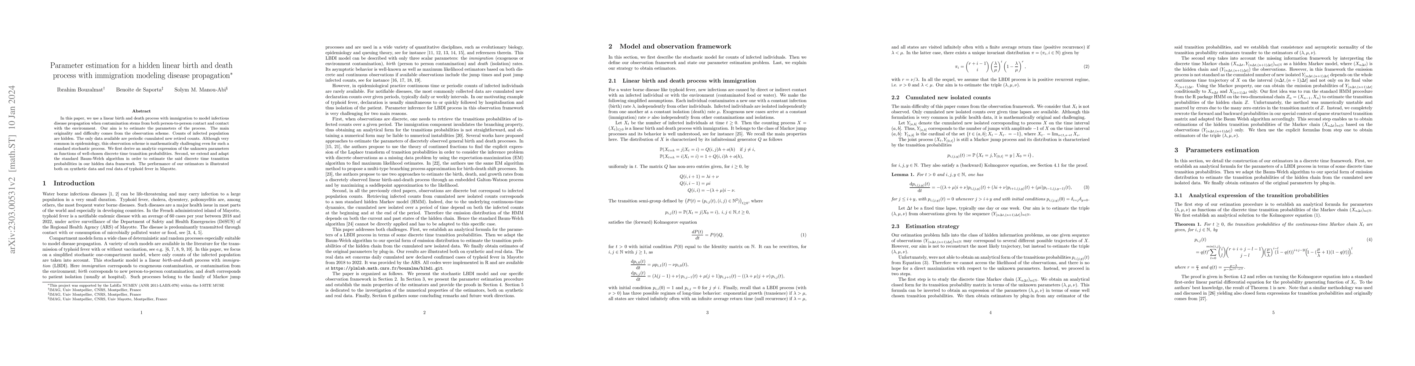 Thumbnail for Parameter estimation for a hidden linear birth and death process with
  immigration
